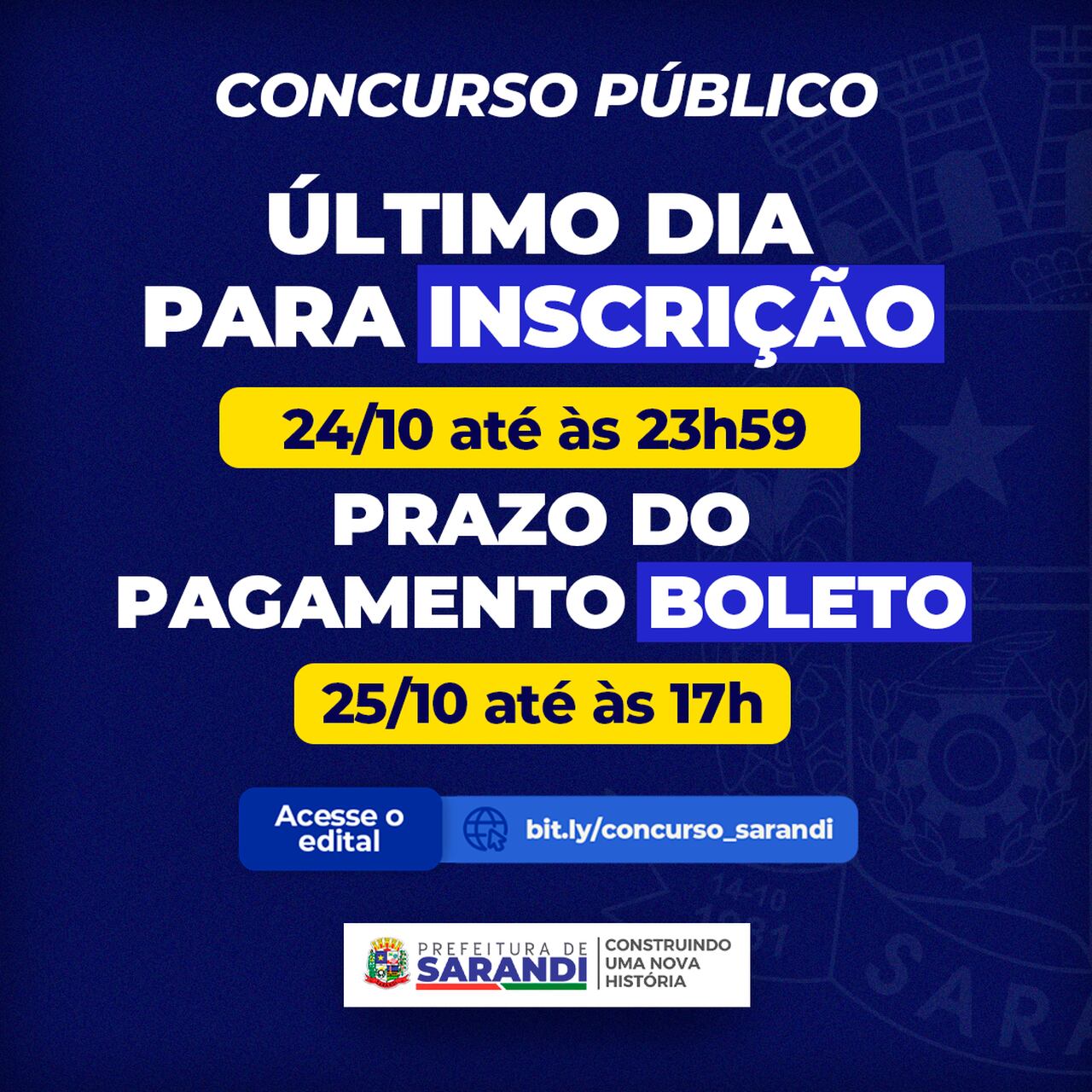 Prazo de inscrição para concurso público da Prefeitura de Sarandi se encerra nesta terça, 24
